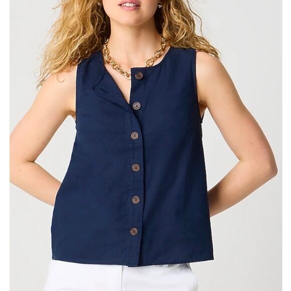 J. Crew Factory Linen-Blend Button-Front Shell Sleeveless Top Size M NWT - Picture 1 of 6